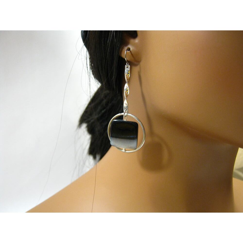 Black White Natural Shell Beaded BOHO style Dangle Drop Earrings 2 inch long